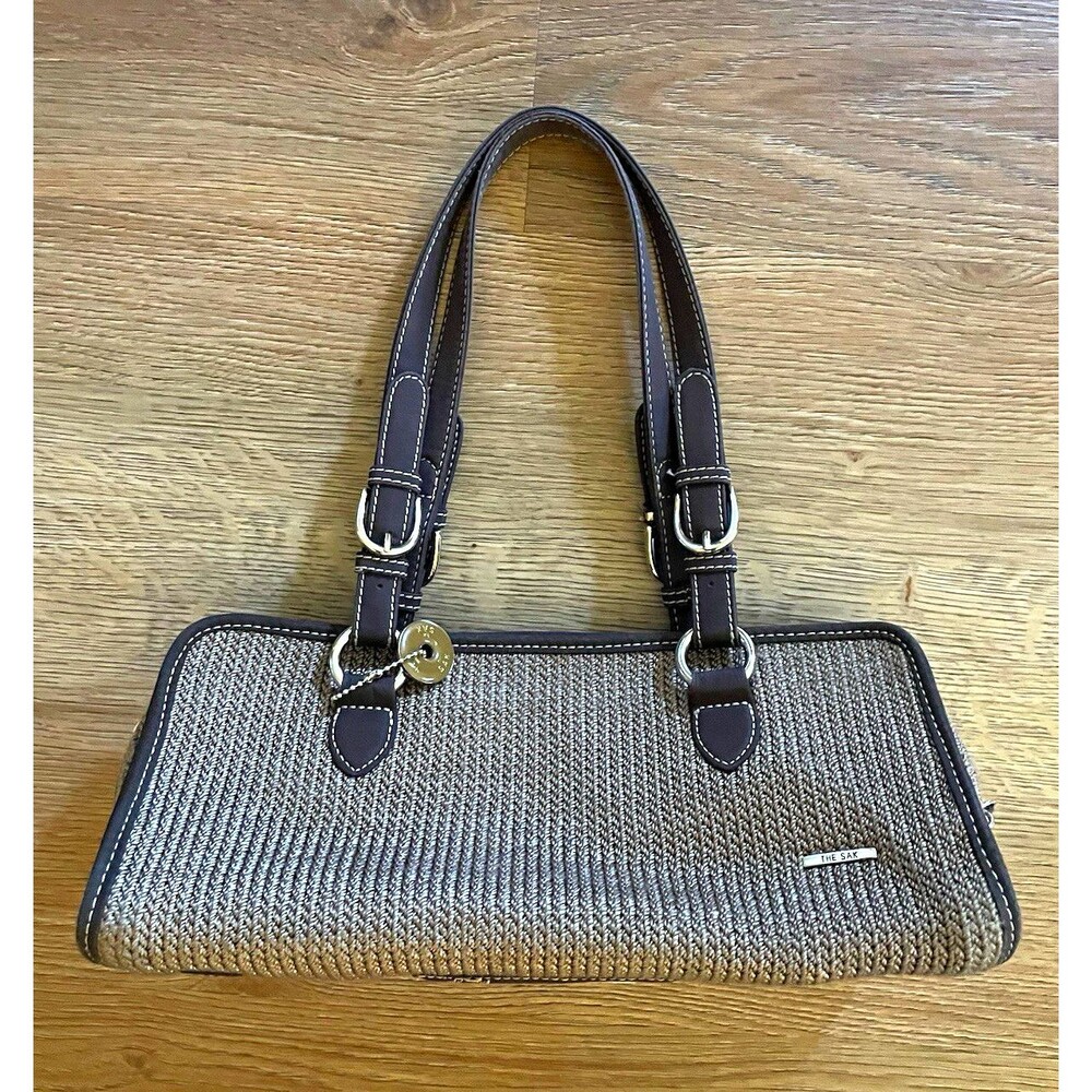 The Sak Brown Woven Straw Look Satchel Top Handle Zip Lined Classic